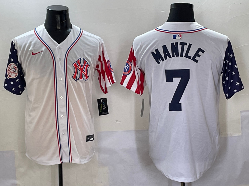 Men 2025 MLB New York Yankees 7 Mantle white jersey style 10